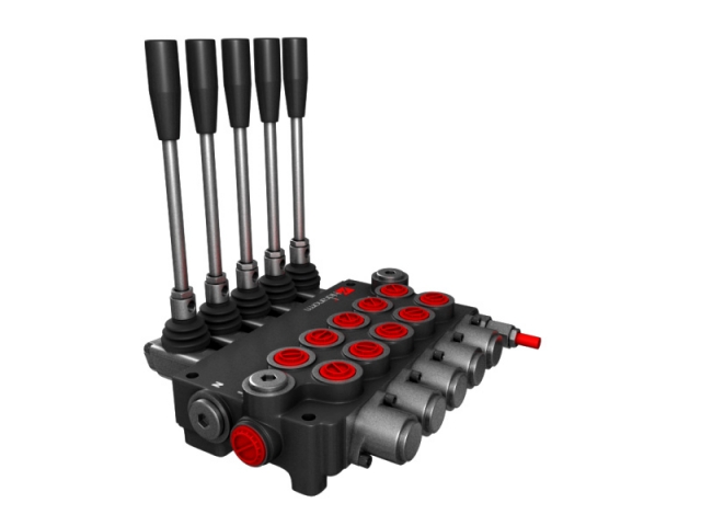 Distribuitor hidraulic monobloc dublu efect 5 sectiuni 80 l/min